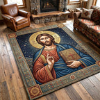 Faithful Savior area rug in a living room