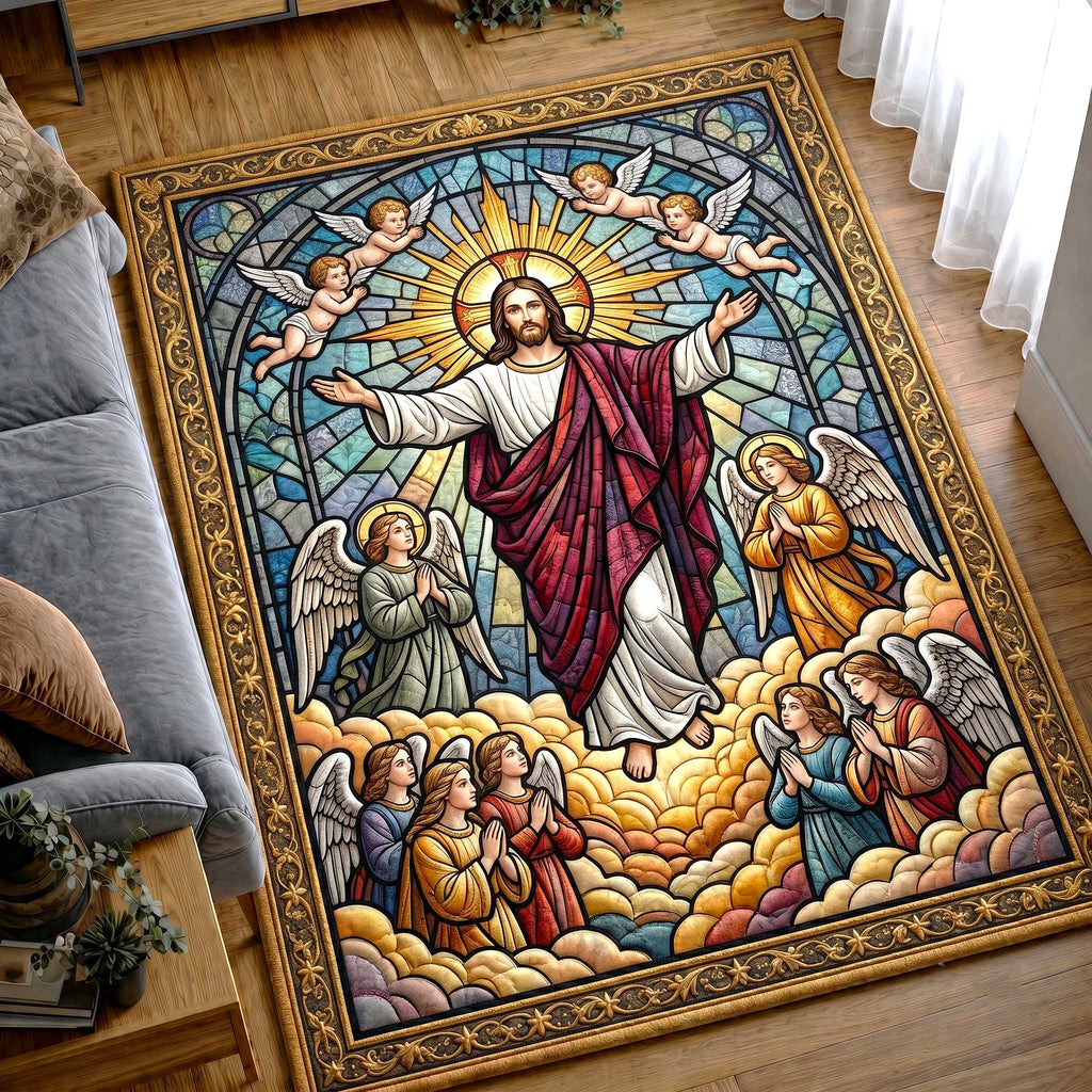 Faithful Savior area rug in a living room