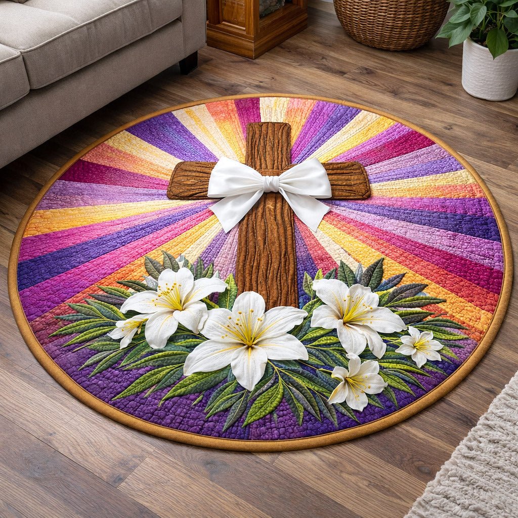 Faithful Sunrise Round Mat Rug - washable non-slip printed rug