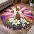 Faithful Sunrise Round Mat Rug - washable non-slip printed rug