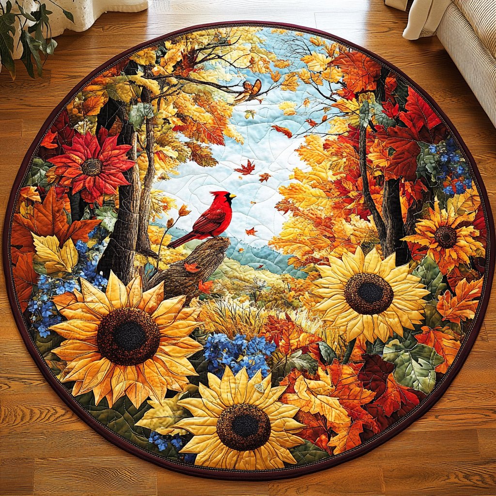 Fall Embrace Round Mat Rug - washable non-slip printed rug