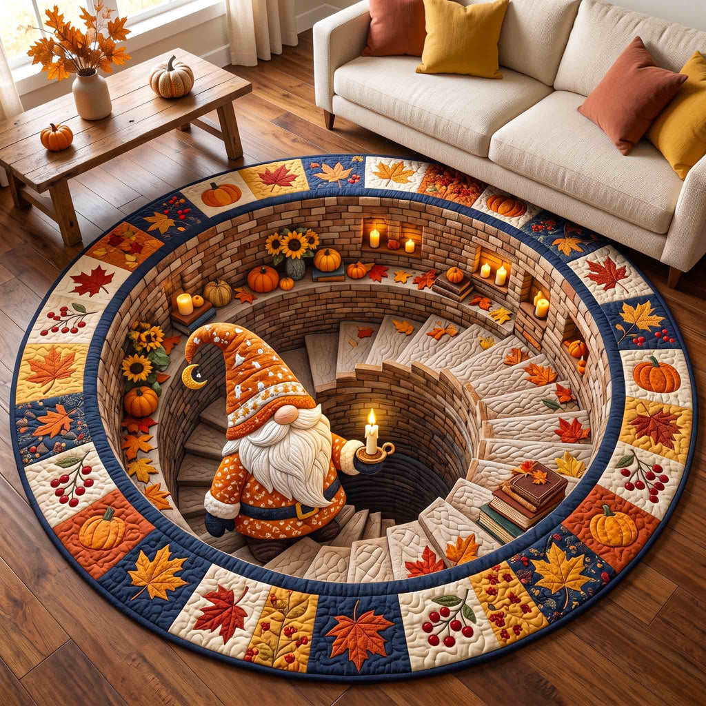 Fall Gnome Round Mat Rug - Nature Design | Serene Home Decor - washable non-slip printed rug