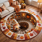 Fall Gnome Round Mat Rug - Nature Design | Nature Round Area Rug - washable non-slip printed rug