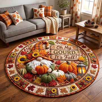 Fall Gnome Round Mat Rug - Nature Design | Nature Round Living Room Rug