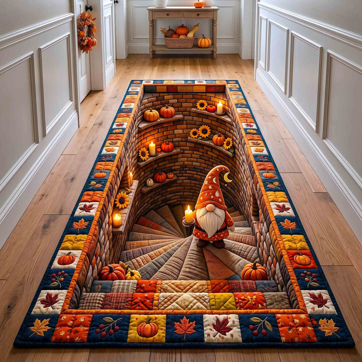 Fall Gnome Runner Rug - Nature Design | Serene Runner Rug - washable non-slip printed rug