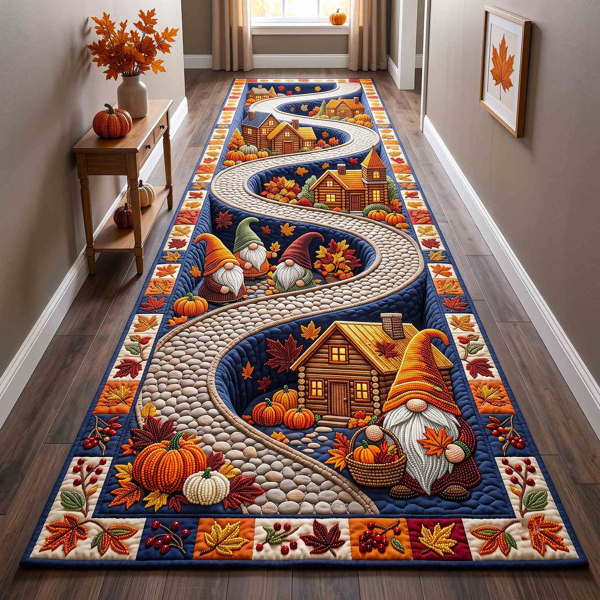 Fall Gnome Runner Rug - Nature Design | Nature Carpet Runner - washable non-slip printed rug
