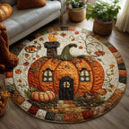 Fall Harvest Path Round Mat Rug - washable non-slip printed rug