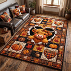 Fall Highland Cow area rug in a living room