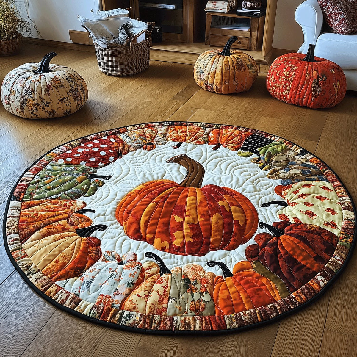 Fall Pumpkin Halloween Round Mat Rug - washable non-slip printed rug