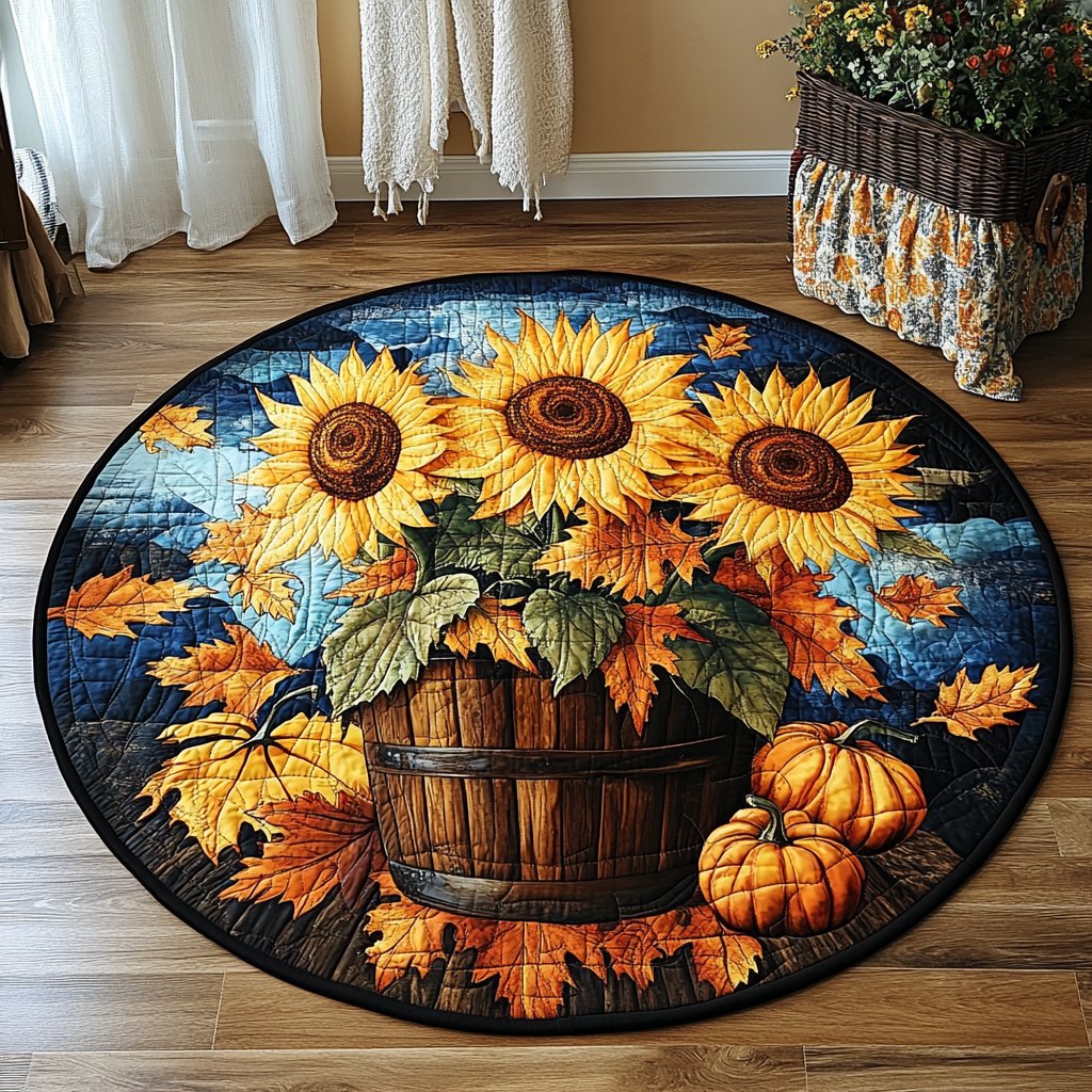 Fall Serenity Round Mat Rug - washable non-slip printed rug