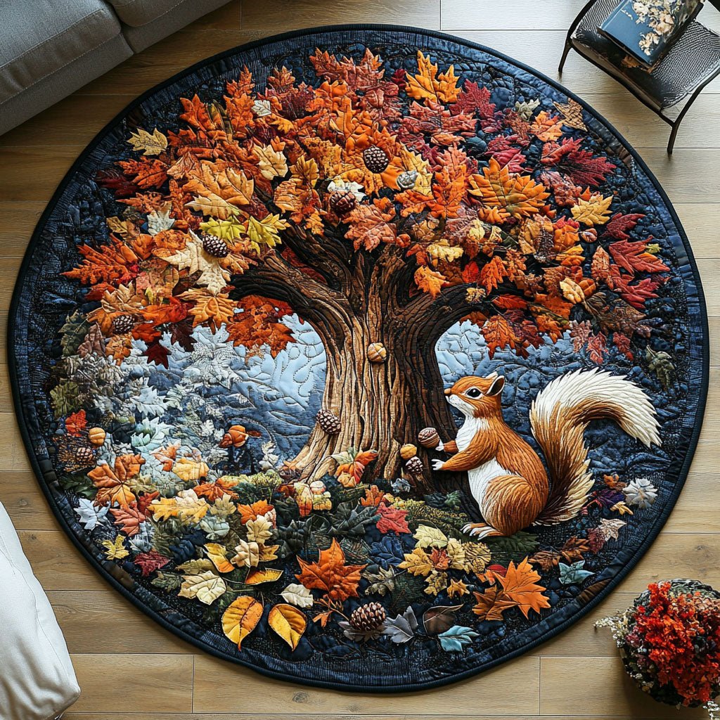 Fall Squirrel Vibes Round Mat Rug - washable non-slip printed rug