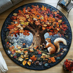 Fall Squirrel Vibes Round Mat Rug - washable non-slip printed rug