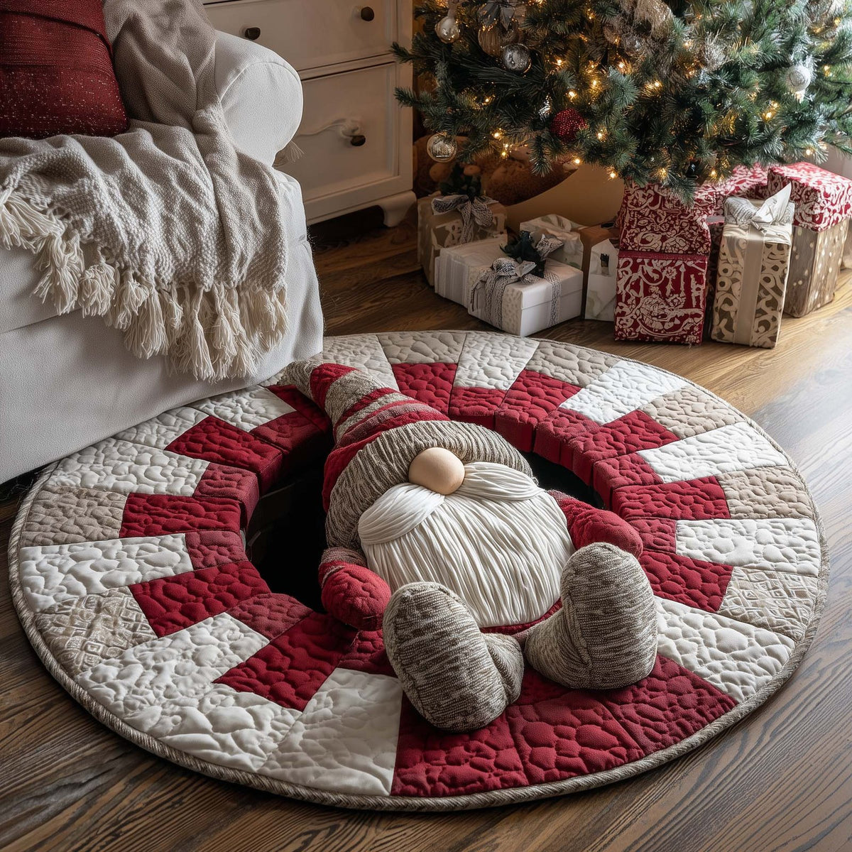 Fallen Christmas Gnomes Round Mat Rug - Nature Design | Serene Home Decor