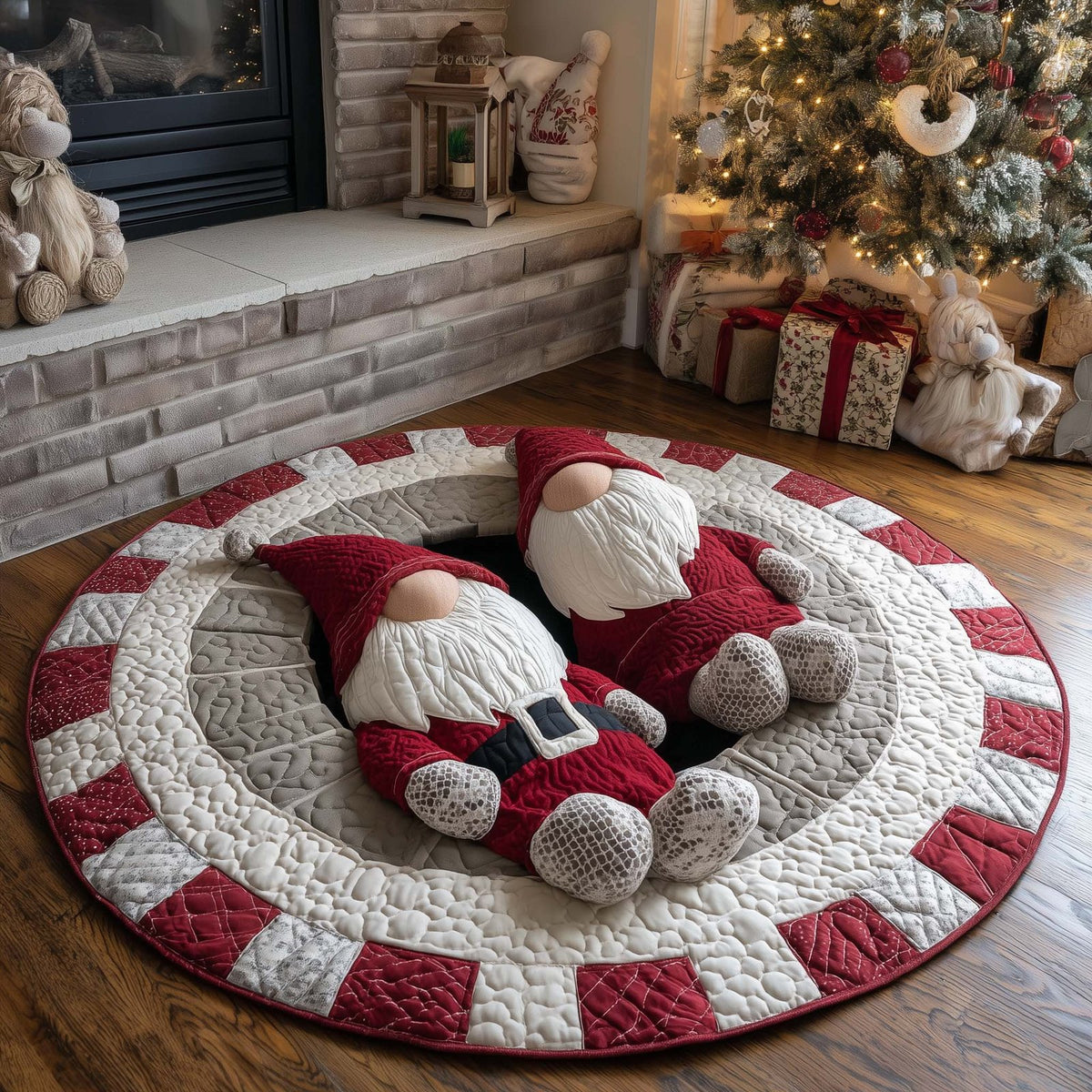 Fallen Christmas Gnomes Round Mat Rug - washable non-slip printed rug