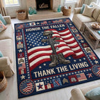 Fallen Hero area rug in a living room