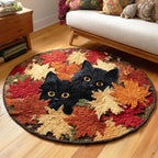 Fallen Leaves Cat Round Mat Rug - Cute Pet Design | Animal Printed Home Decor