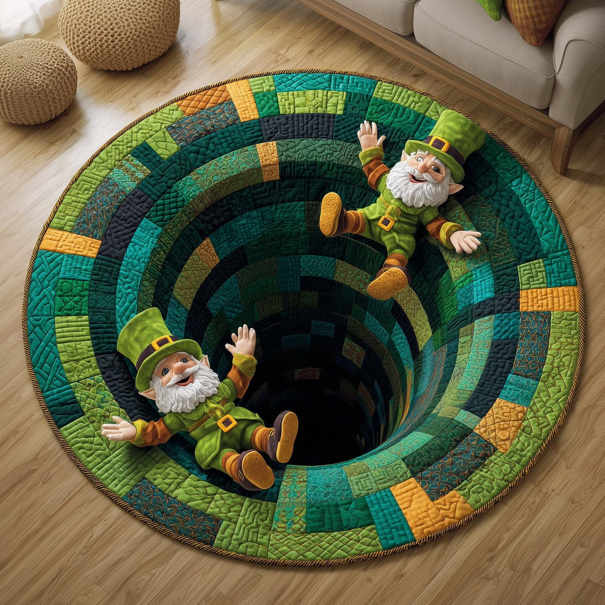 Falling Leprechauns Round Mat Rug - washable non-slip printed rug