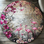 Fancy Flamingo Round Mat Rug - washable non-slip printed rug