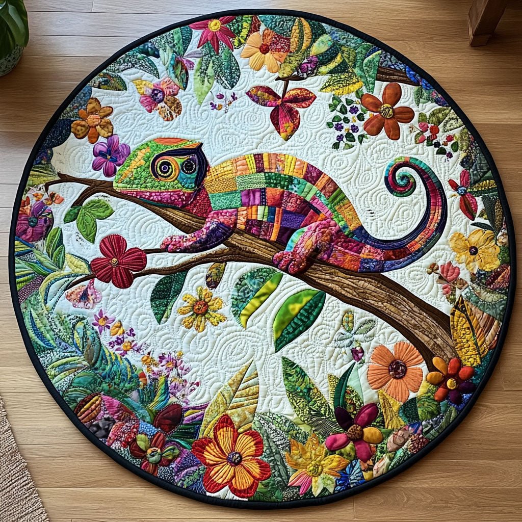 Fantasy Chameleon Round Mat Rug - washable non-slip printed rug