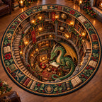 Fantasy Dragon Reading Pit Round Mat Rug - Cute Animal Design | Charming Home Decor - washable non-slip printed rug
