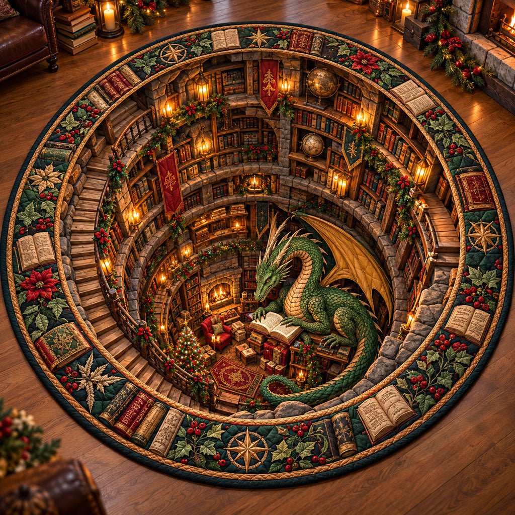 Fantasy Dragon Reading Pit Round Mat Rug - Cute Animal Design | Charming Home Decor - washable non-slip printed rug
