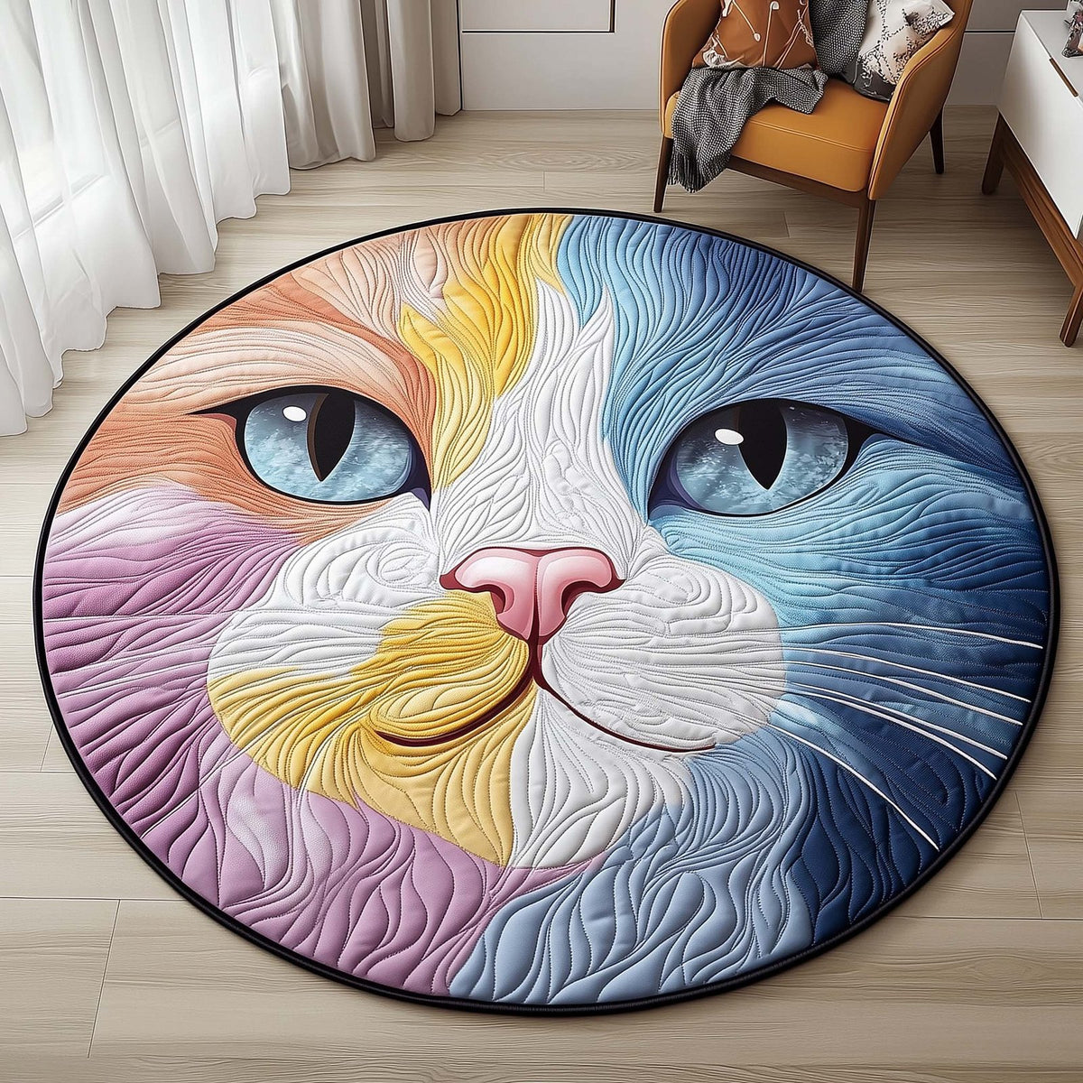 Fantasy Rainbow Cat Round Mat Rug - Cute Pet Design | Animal Printed Home Decor