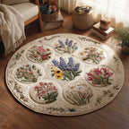 Farm Bloom Round Mat Rug - washable non-slip printed rug
