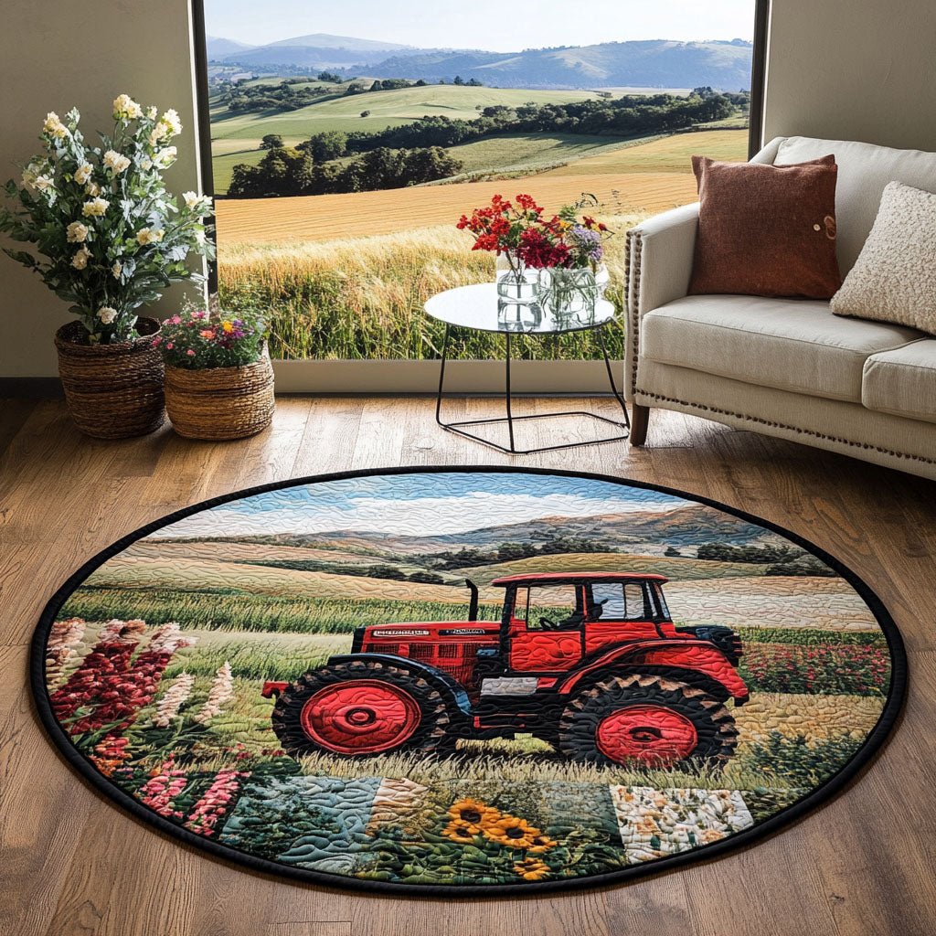 Farm on Wheels Round Mat Rug - washable non-slip printed rug
