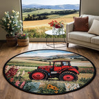 Farm on Wheels Round Mat Rug - washable non-slip printed rug
