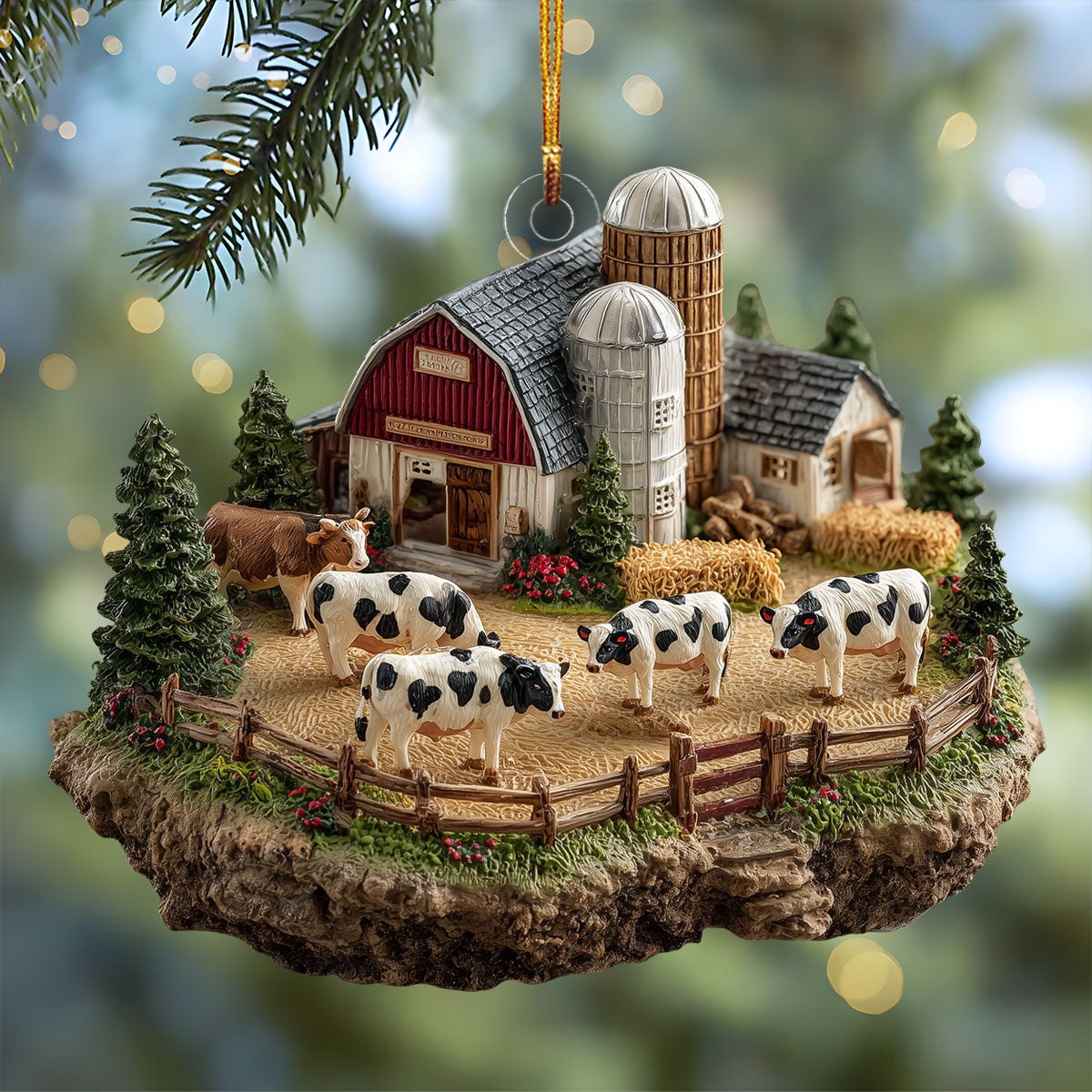 Farmhouse Cow Barn Christmas Ornament