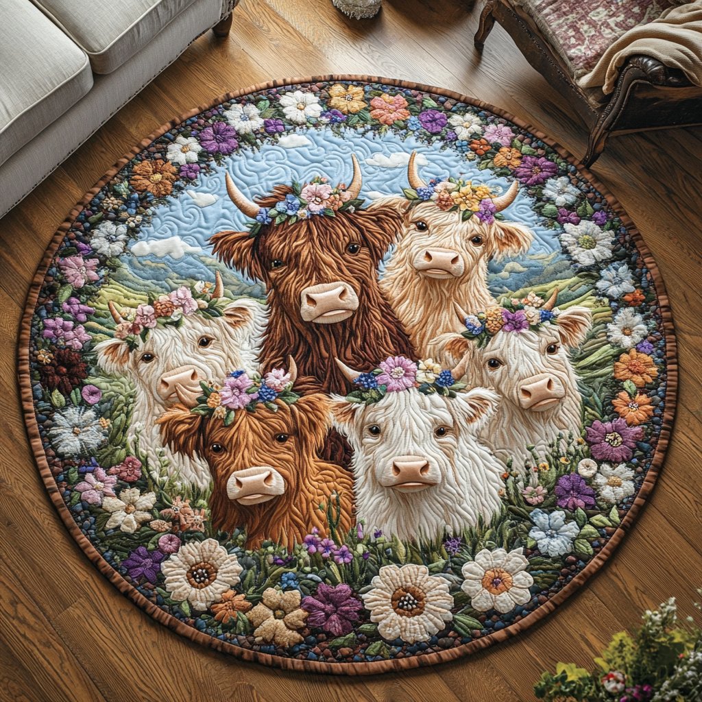 Farmhouse Floral Round Mat Rug - washable non-slip printed rug