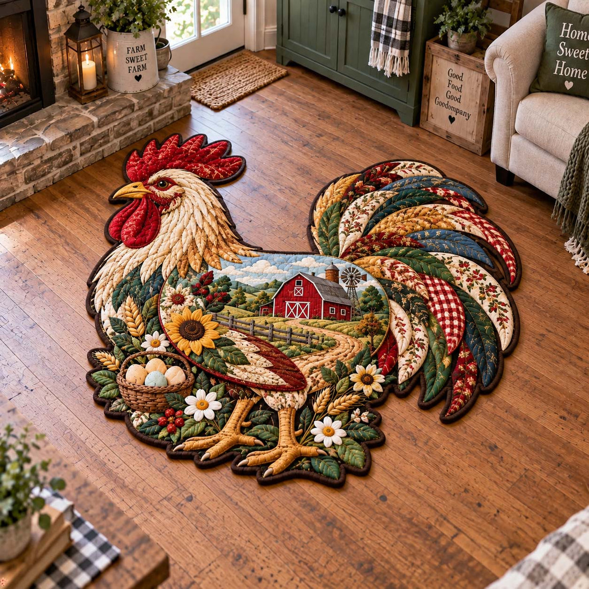 Farmhouse Harvest Custom Shape Area Rug - Farmhouse Design | Cut-Out Rug - washable non-slip printed rug