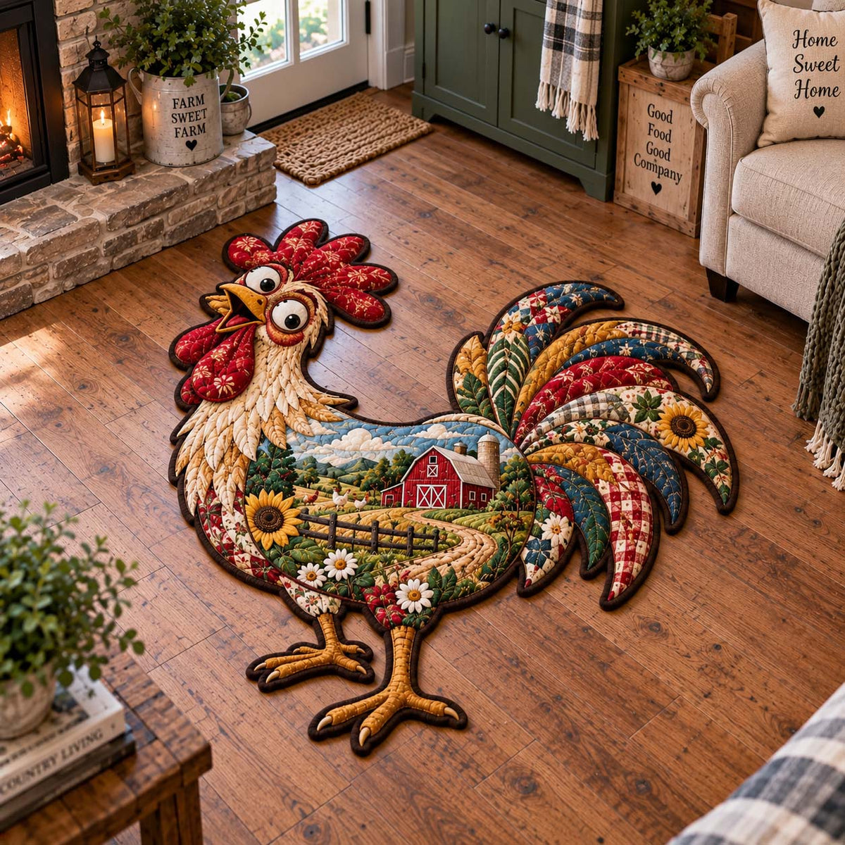 Farmhouse Harvest Custom Shape Area Rug - Farmhouse Design | Shaped Living Room Rug - washable non-slip printed rug