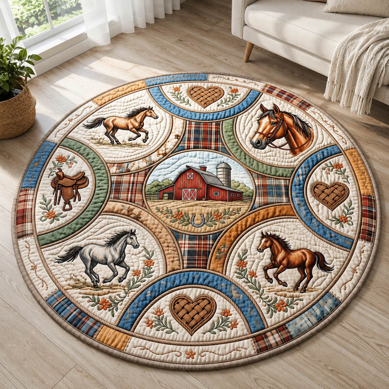 Farmhouse Horse Round Mat Rug - Cute Pet Design | Animal Printed Home Decor