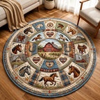 Farmhouse Horse Round Mat Rug - washable non-slip printed rug