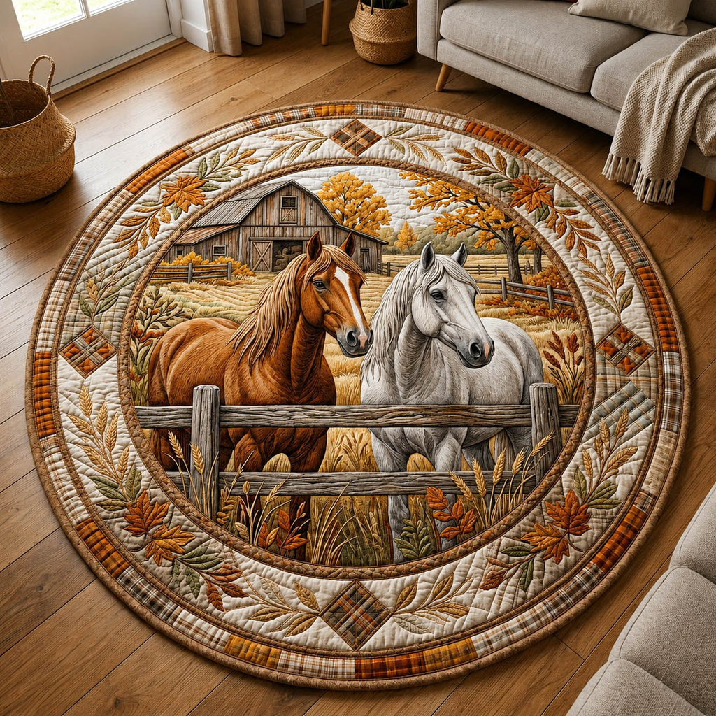 Farmhouse Horse Round Mat Rug - Cute Pet Design | Animal Printed Home Decor