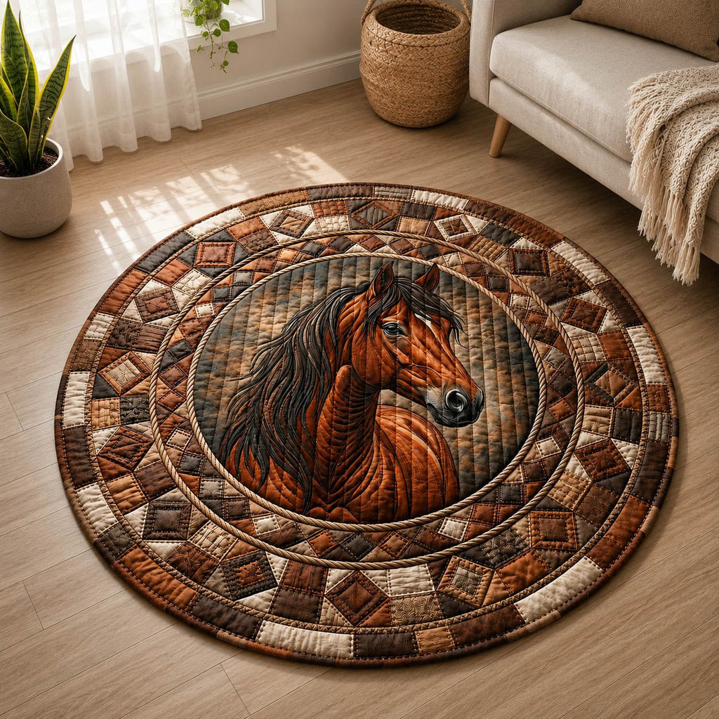 Farmhouse Horse Round Mat Rug - Cute Pet Design | Animal Printed Home Decor