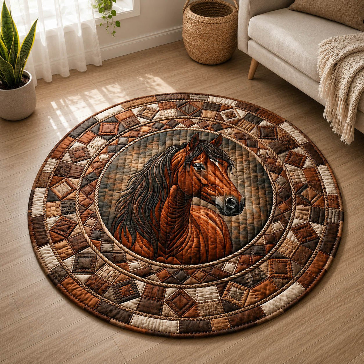Farmhouse Horse Round Mat Rug - Cute Pet Design | Animal Printed Home Decor