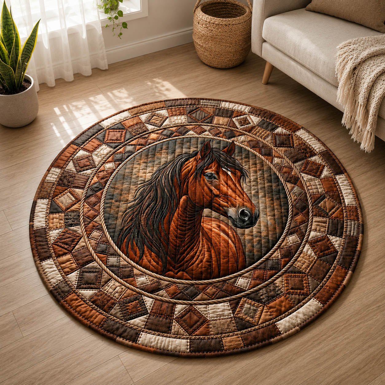 Farmhouse Horse Round Mat Rug - Cute Pet Design | Animal Printed Home Decor