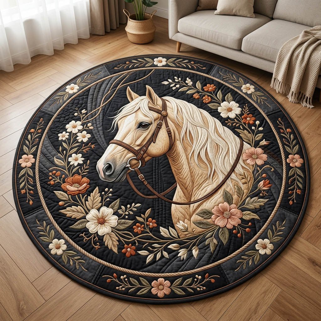 Farmhouse Horse Round Mat Rug - Cute Pet Design | Animal Printed Home Decor