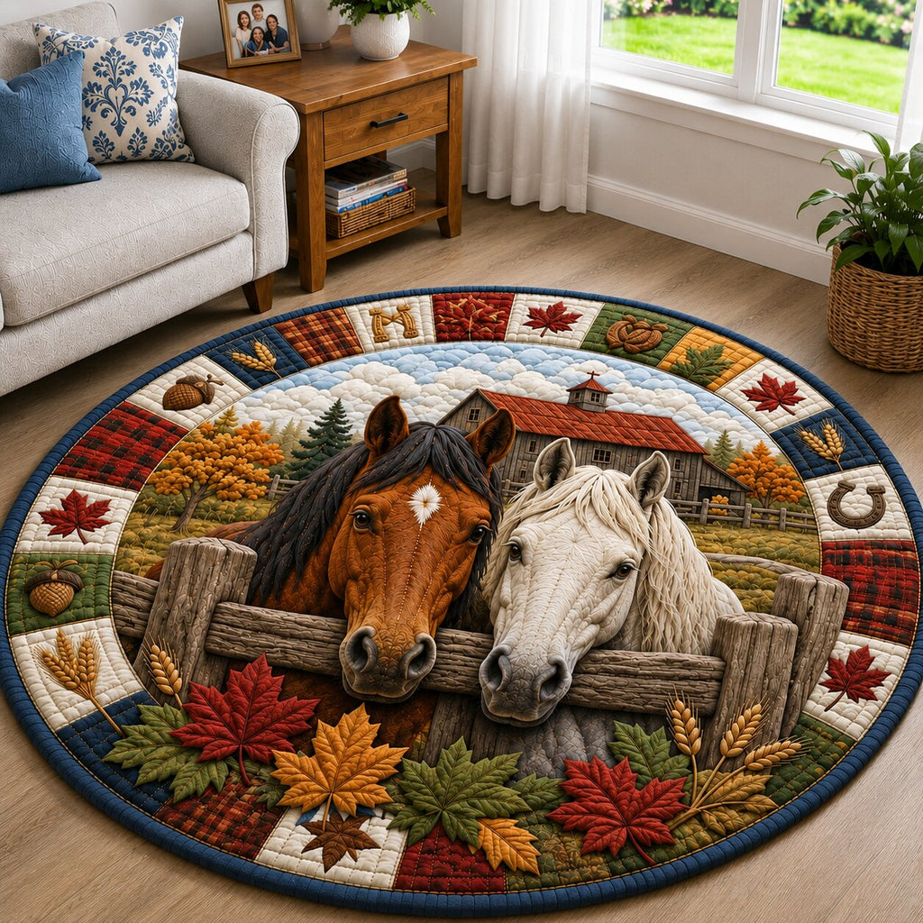 Farmhouse Horse Round Mat Rug - Cute Animal Design | Charming Home Decor - washable non-slip printed rug
