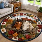 Farmhouse Horse Round Mat Rug - Cute Animal Design | Charming Home Decor - washable non-slip printed rug