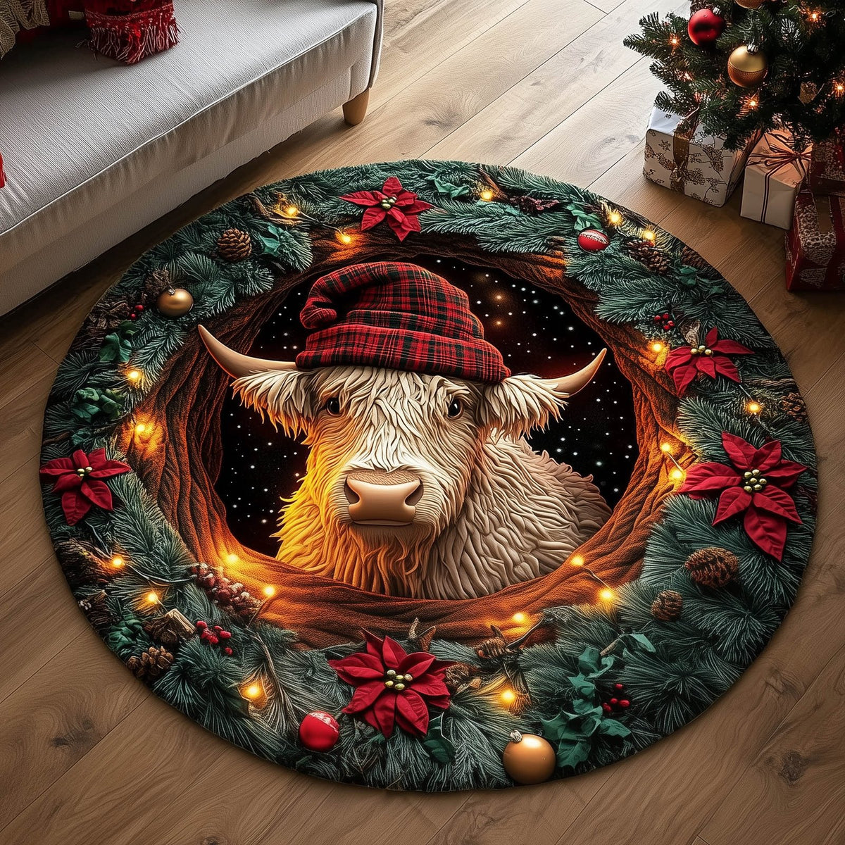 Farmstead Cow Round Mat Rug - washable non-slip printed rug