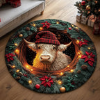 Farmstead Cow Round Mat Rug - washable non-slip printed rug