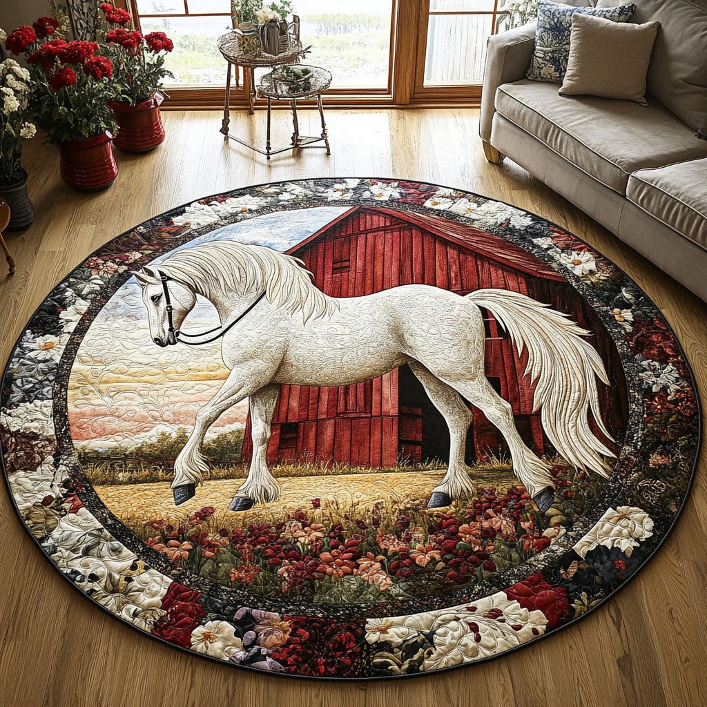 Farmstead Rider Round Mat Rug - washable non-slip printed rug