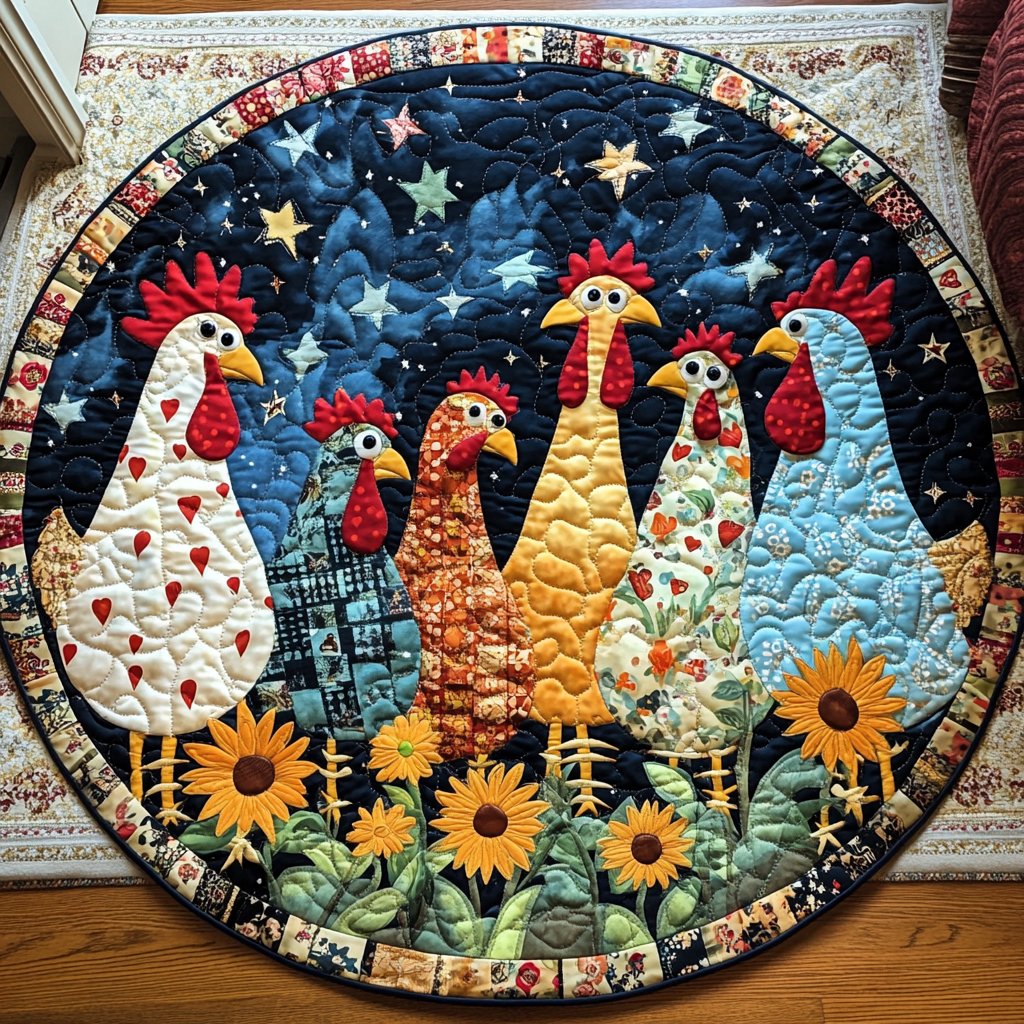 Farmyard Flair Round Mat Rug - washable non-slip printed rug