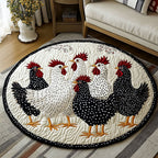 Farmyard Gathering Round Mat Rug - washable non-slip printed rug