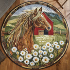 Farmyard Horse Round Mat Rug - washable non-slip printed rug