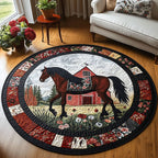 Farmyard Stallion Round Mat Rug - washable non-slip printed rug