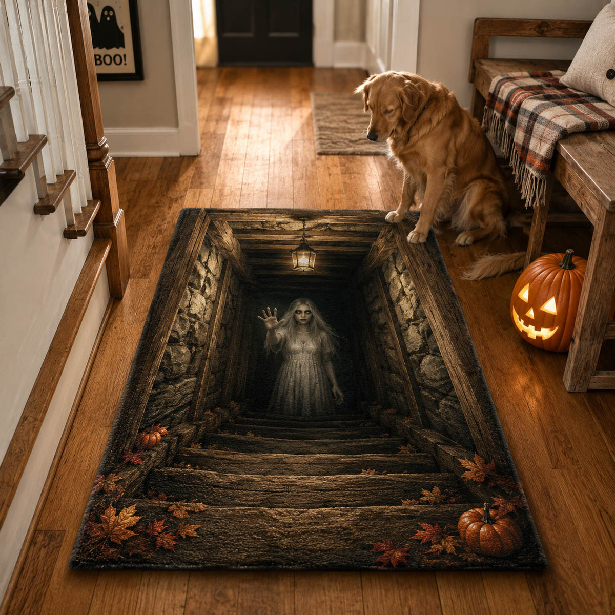Fatal Drop area rug in a living room